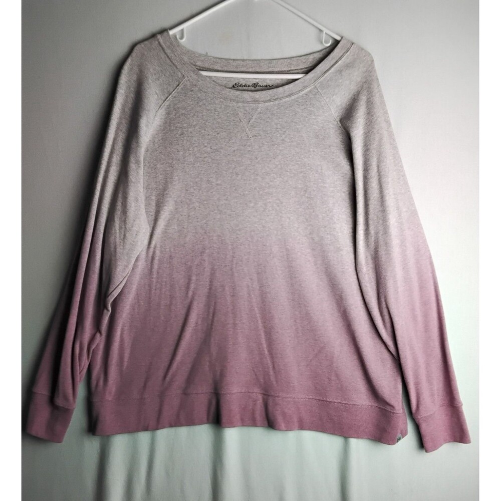 Eddie Bauer Women Ledgendwash Long Sleeve Pullover Sweatshirt Pink Gray 2XL Ombr